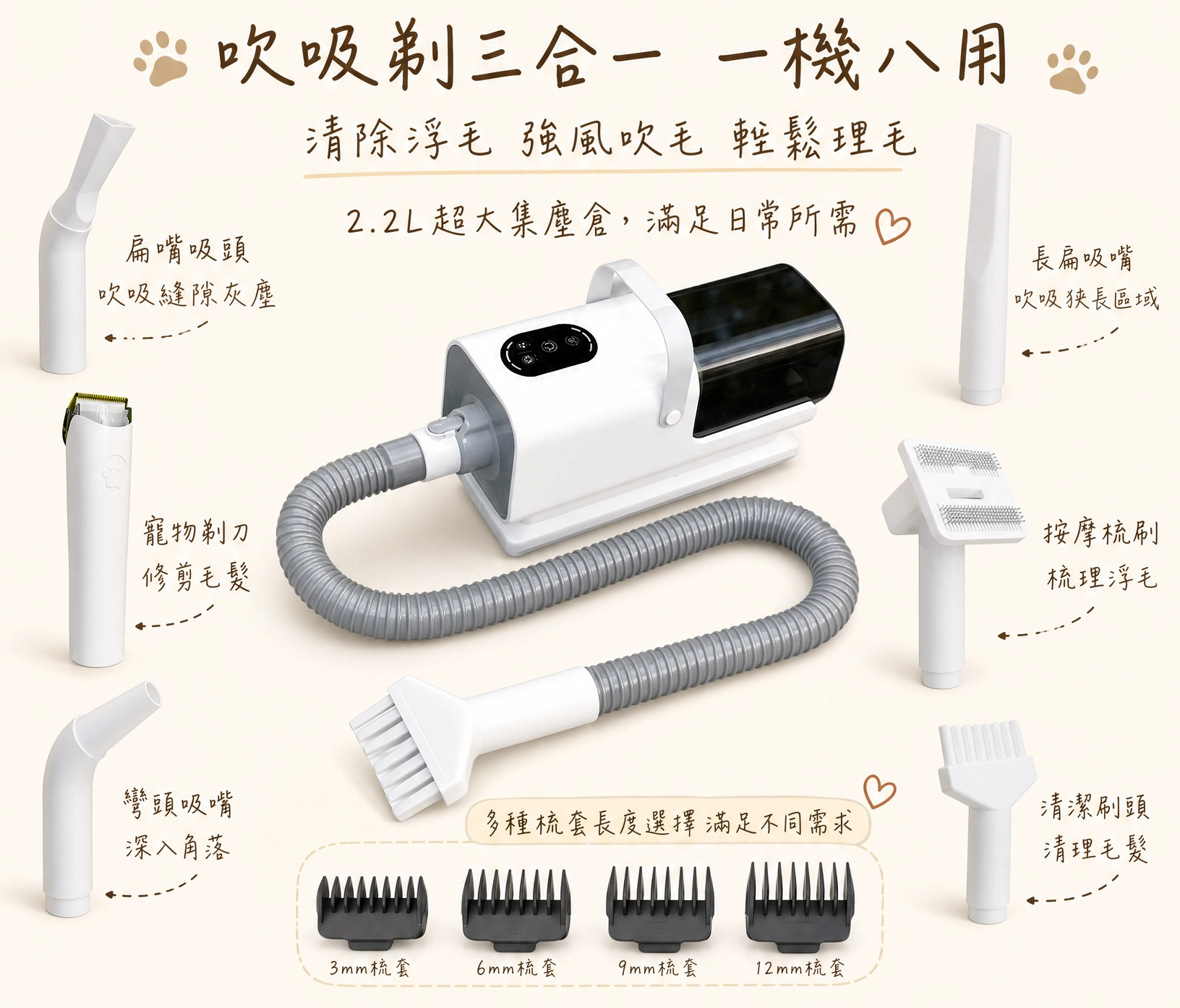 寵物8合1吸塵機|吹毛|吸毛|剃毛