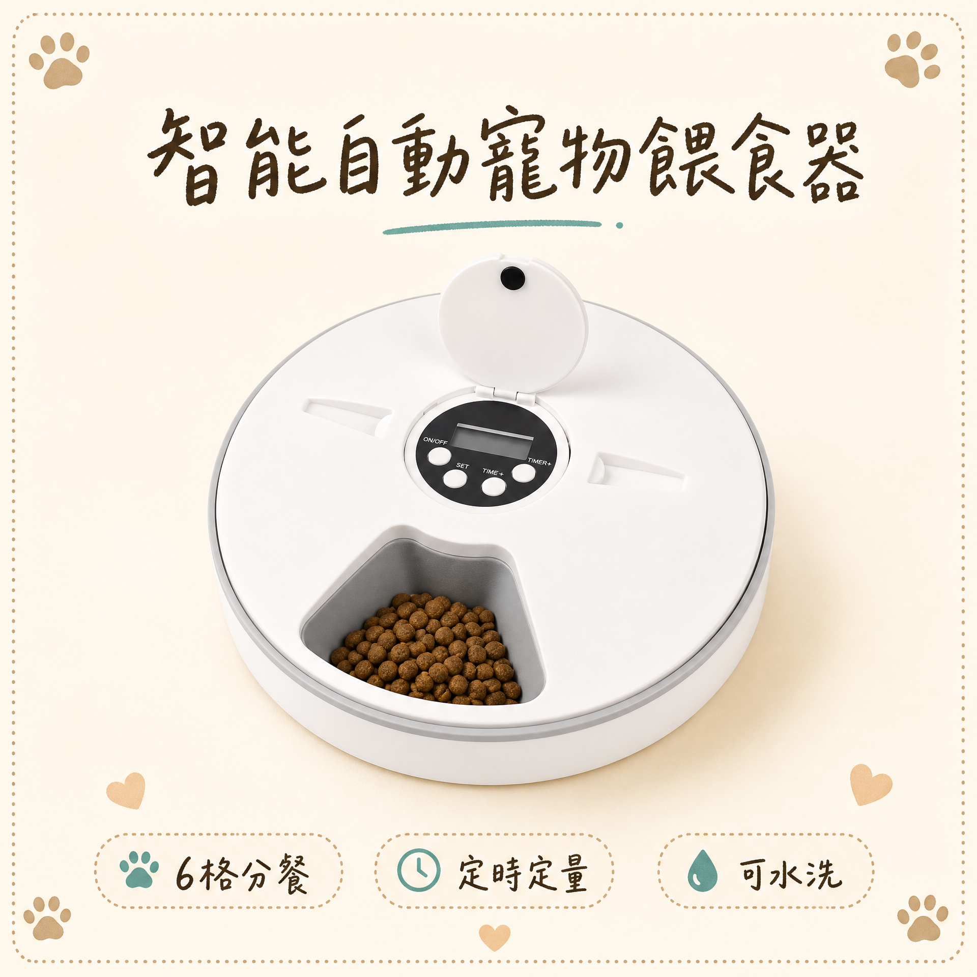 智能寵物自動餵食器｜6格定時定量｜LED觸控｜輕巧電池供電